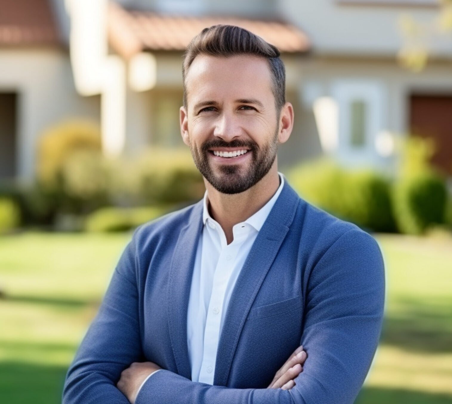 A smiling man stands in front of a house | HOME SECURITY INSTALLATIONS
