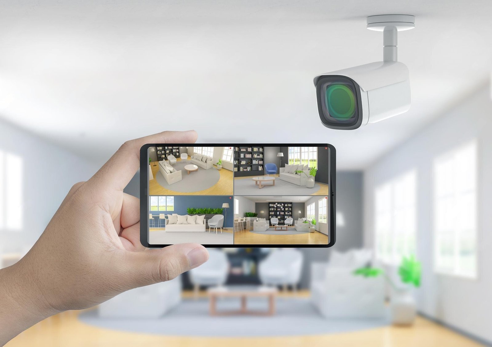 Smartphone displaying live feeds from home security cameras | HOME SECURITY INSTALLATIONS