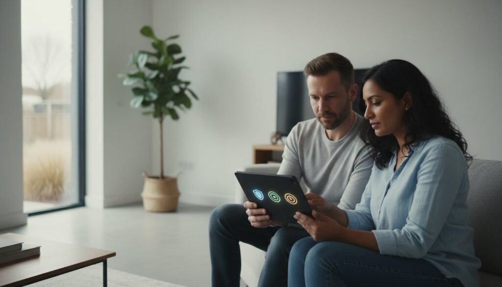 Couple looking at tablet together